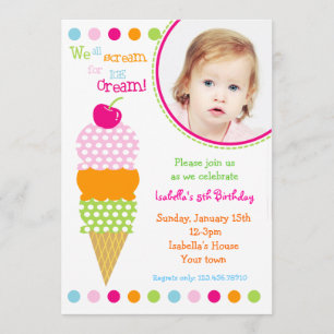 Ice Cream Photo Birthday Party Invitations Kaart
