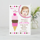 Ice Cream Photo Birthday Party Invitations Kaart (Staand voorkant)