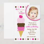 Ice Cream Photo Birthday Party Invitations Kaart (Voorkant / Achterkant)