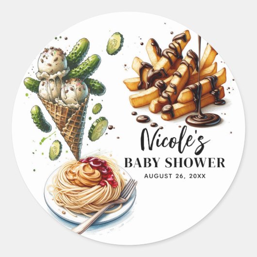 Ice Cream & Pickles Weird cravings Baby shower Ronde Sticker (Voorkant)