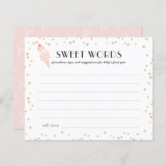 Ice Cream Pink Baby Shower Sweet Words of Wisdom (Voorkant / Achterkant)