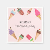Ice Cream Pink Blue Brown Party Paper Napkin Servet (Voorkant)