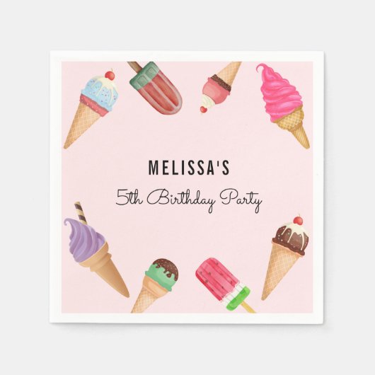 Ice Cream Pink Blue Brown Party Paper Napkin Servet (Voorkant)