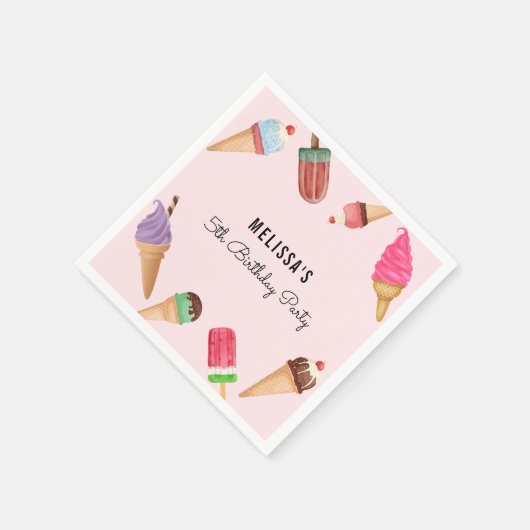 Ice Cream Pink Blue Brown Party Paper Napkin Servet (Hoek)