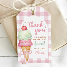 Ice Cream Pink Bow Gingham Birthday Party
