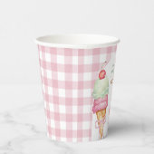 Ice Cream Pink Bow Gingham Birthday Party Papieren Bekers (Rechts)