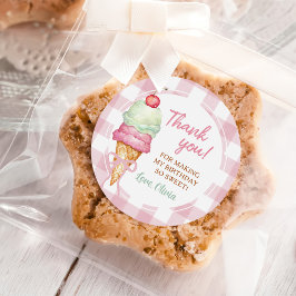 Ice Cream Pink Bow Gingham Birthday Party Ronde Sticker