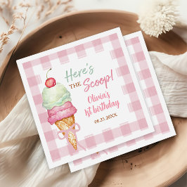 Ice Cream Pink Bow Gingham Birthday Party Servet
