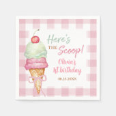Ice Cream Pink Bow Gingham Birthday Party Servet (Voorkant)