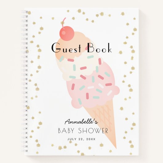 Ice Cream Pink Girl Baby shower Gastboek Notitieboek (Voorkant)