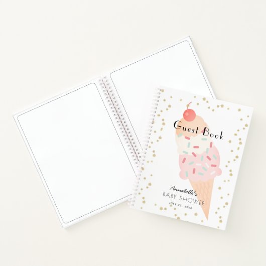 Ice Cream Pink Girl Baby shower Gastboek Notitieboek (Binnen)
