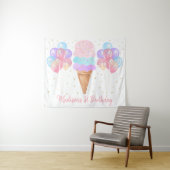 Ice Cream Pink Gold Pastel Birthday Backdrop Wandkleed (In Situ (horizontaal))