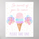 Ice Cream Pink Gold Pastel Birthday Favor Sign Poster (Voorkant)
