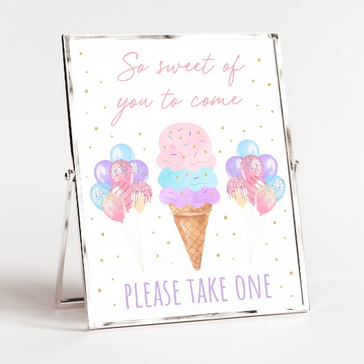 Ice Cream Pink Gold Pastel Birthday Favor Sign Poster