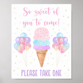 Ice Cream Pink Gold Pastel Birthday Favor Sign Poster
