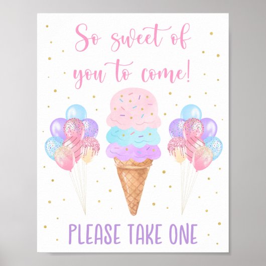 Ice Cream Pink Gold Pastel Birthday Favor Sign Poster (Voorkant)