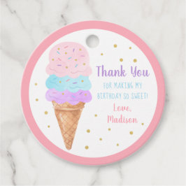 Ice Cream Pink Gold Pastel Birthday Hartelijk dank Bedankjes Labels