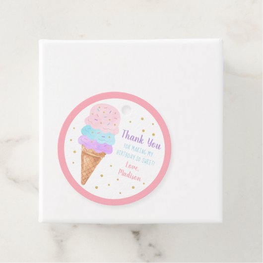 Ice Cream Pink Gold Pastel Birthday Hartelijk dank Bedankjes Labels (In situ)