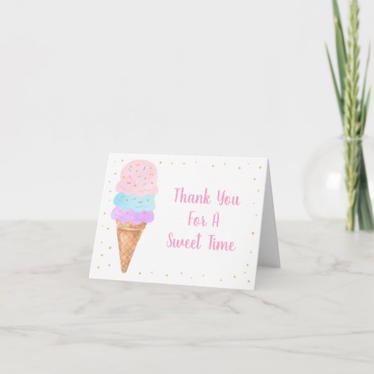 Ice Cream Pink Gold Pastel Birthday Hartelijk dank Bedankkaart (Voorkant)