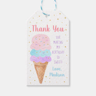 Ice Cream Pink Gold Pastel Birthday Hartelijk dank Cadeaulabel