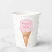 Ice Cream Pink Gold Pastel Birthday Papieren Bekers (Achterkant)