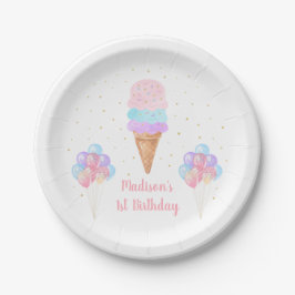 Ice Cream Pink Gold Pastel Birthday Papieren Bordje