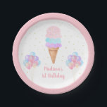 Ice Cream Pink Gold Pastel Birthday Papieren Bordje<br><div class="desc">Deze papieren borden zijn voorzien van pastel regenboogkleurige waterverf ijsjes met faux gouden folie confetti.</div>