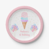 Ice Cream Pink Gold Pastel Birthday Papieren Bordje (Voorkant)