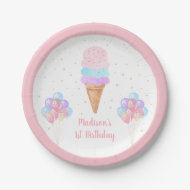 Ice Cream Pink Gold Pastel Birthday Papieren Bordje