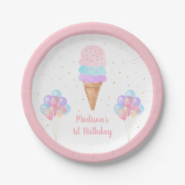 Ice Cream Pink Gold Pastel Birthday Papieren Bordje