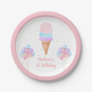 Ice Cream Pink Gold Pastel Birthday Papieren Bordje
