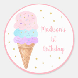 Ice Cream Pink Gold Pastel Birthday Ronde Sticker
