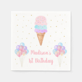 Ice Cream Pink Gold Pastel Birthday Servet