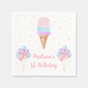Ice Cream Pink Gold Pastel Birthday Servet
