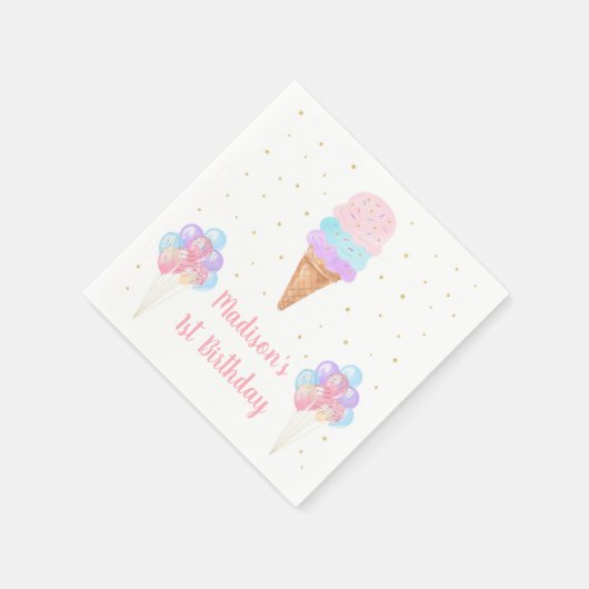 Ice Cream Pink Gold Pastel Birthday Servet (Hoek)