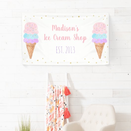 Ice Cream Pink Gold Pastel Birthday Spandoek (Insitu)