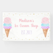 Ice Cream Pink Gold Pastel Birthday Spandoek (Horizontaal)