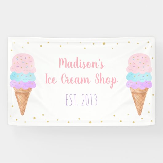 Ice Cream Pink Gold Pastel Birthday Spandoek (Horizontaal)