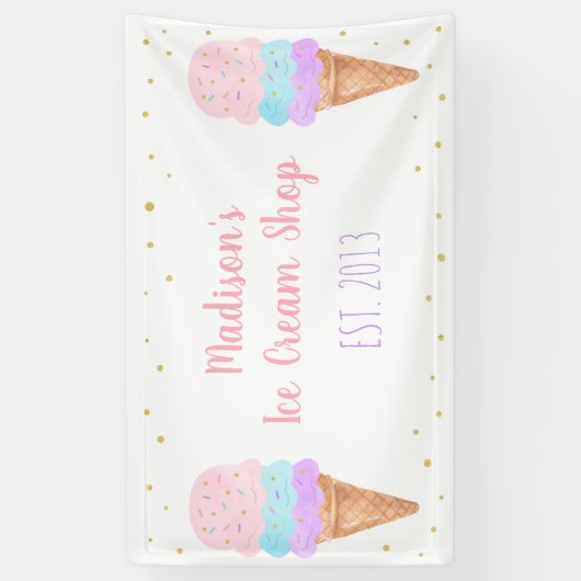 Ice Cream Pink Gold Pastel Birthday Spandoek (Verticaal)