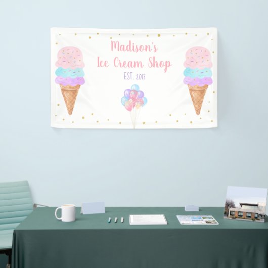 Ice Cream Pink Gold Pastel Birthday Spandoek (Beurs)