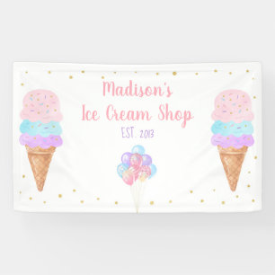 Ice Cream Pink Gold Pastel Birthday Spandoek