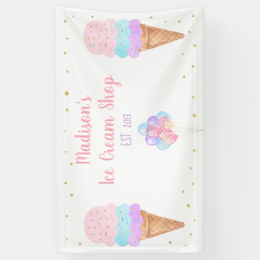 Ice Cream Pink Gold Pastel Birthday Spandoek (Verticaal)