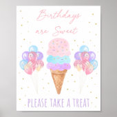 Ice Cream Pink Gold Pastel Birthday TreSign Poster (Voorkant)