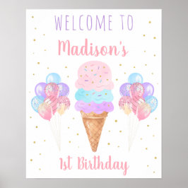 Ice Cream Pink Gold Pastel Birthday Welkom Poster
