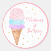 Ice Cream Pink Gold Rainbow Birthday Ronde Sticker (Voorkant)