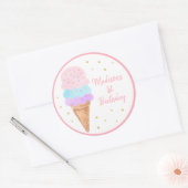 Ice Cream Pink Gold Rainbow Birthday Ronde Sticker (Envelop)