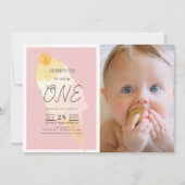 Ice Cream Pink Stripe Girl 1e verjaardag Kaart (Voorkant)