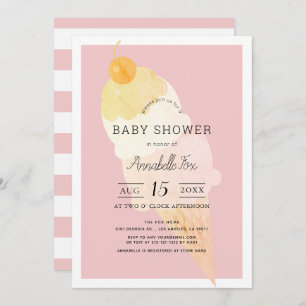 Ice Cream Pink Stripe Girl Baby shower Kaart