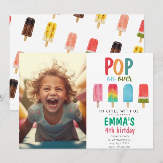 Ice Cream Pool Verjaardag Foto Pop op Over Kaart (Voorkant / Achterkant)