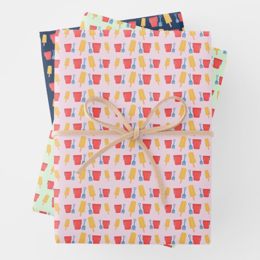 Ice Cream Pop en Sandcastle Bucket Shovel Pattern Inpakpapier Vel (In situ)